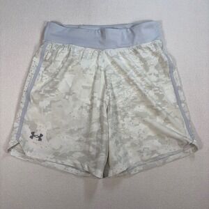 Under Armour 7" SpeedPocket Lined Shorts Men's M Cream White Camo Fitted Run Gym